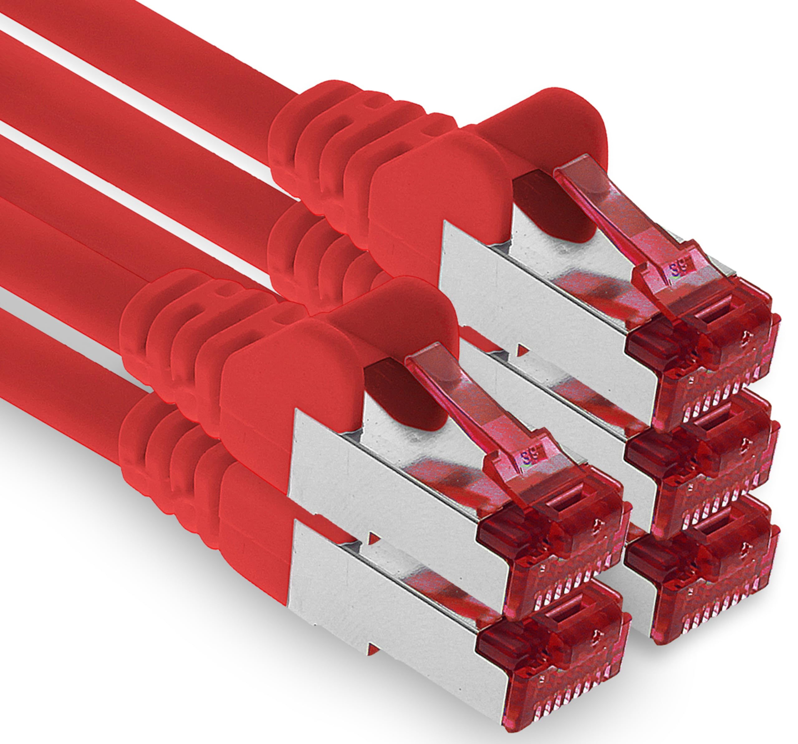 1aTTack.de - 5x 10m CAT6 patch cable S/FTP PIMF shielding CAT.6 RJ45 network cable Ethernet cable DSL LAN router switch modem patch panel - red - 5 pieces