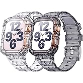 ANCOOL Compatible with Apple Watch Clear Band 41mm 40mm 38mm for Women Men, Crystal Bands with Bumper Case for iWatch Series 9 8 7 SE 6 5 4 3 2 1, Clear+Clear Black
