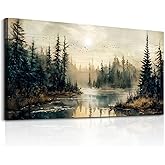 FUHAIHUA Canvas Wall Art For Living Room Large Wall Decor For Bedroom Modern Office Wall Decorations Forest River Landscape Paintings Farmhouse Pictures Artwork Room Aesthetic Home Decor 20x40 In
