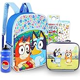 Bluey Backpack with Lunch Bag Set - Bundle with 16” Backpack, Lunch Box, Water Bottle, Stickers, More | Bluey and Bingo School Bag for Kids, Girls