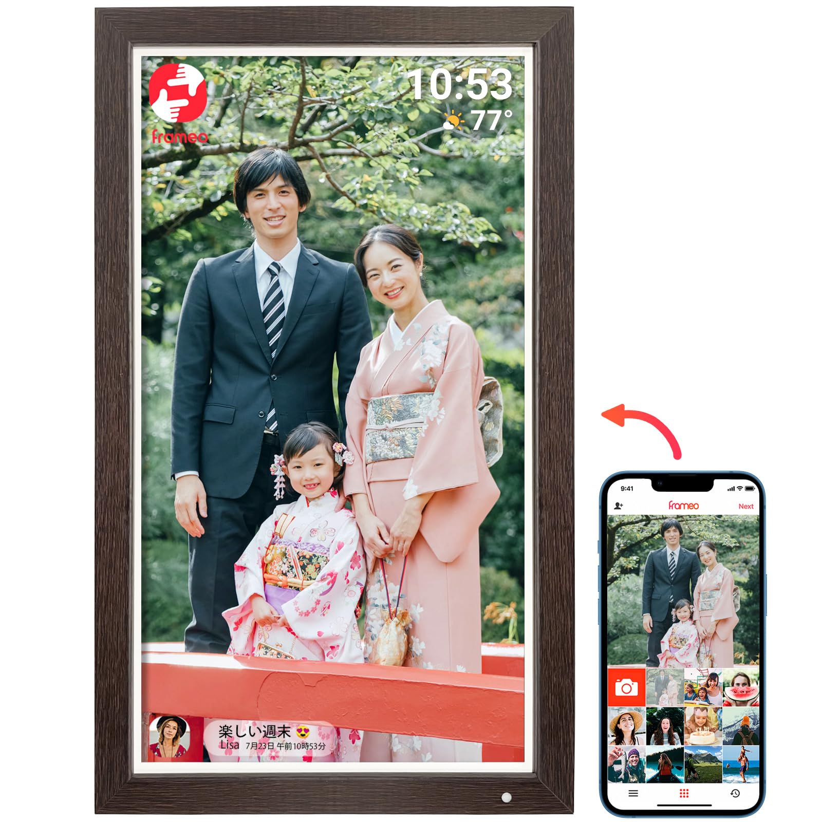 FRAMEO デジタルフォトフレーム21.5インチ大型WiFiデジタルフォトフレーム、1920 * 1080フルHDディスプレイ、32GBメモリ、リモコン、壁掛け、Frameo APP経由で写真やビデオを共有するのは簡単です商品画像