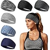 Headbands for Women Non-Slip Workout Hair Bands, 6 Pack Stretchy Athletic Soft Sweatbands, Elastic Cloth Fabric Headband, Fashion Head Bands for Yoga Running Sports Gym Sports Exercise