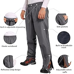 JAEZZIY Men's Rain Pants Waterproof Rain Over Pants