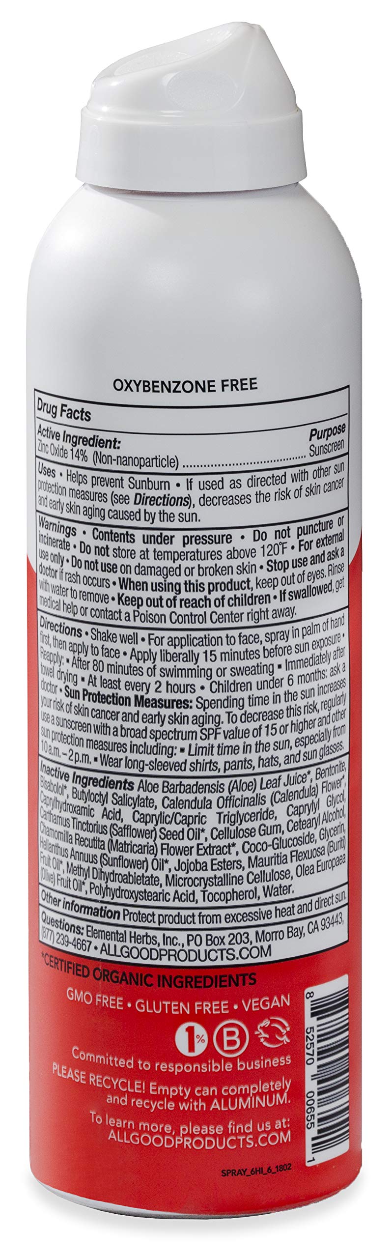 All Good Baby & Kids Sunscreen Spray - UVA/UVB Broad Spectrum, SPF 30, Zinc Oxide, Coral Reef Friendly, Water Resistant, Calendula, Aloe (6 oz)(2-Pack)