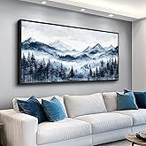 ERQINHUA Black Framed Canvas Wall Art For Bedroom Large Wall Decorations For Living Room Modern Office Mural Misty and Fog Forest Painting Mountain Landscape Pictures Artworks Home Decor 20x40 In
