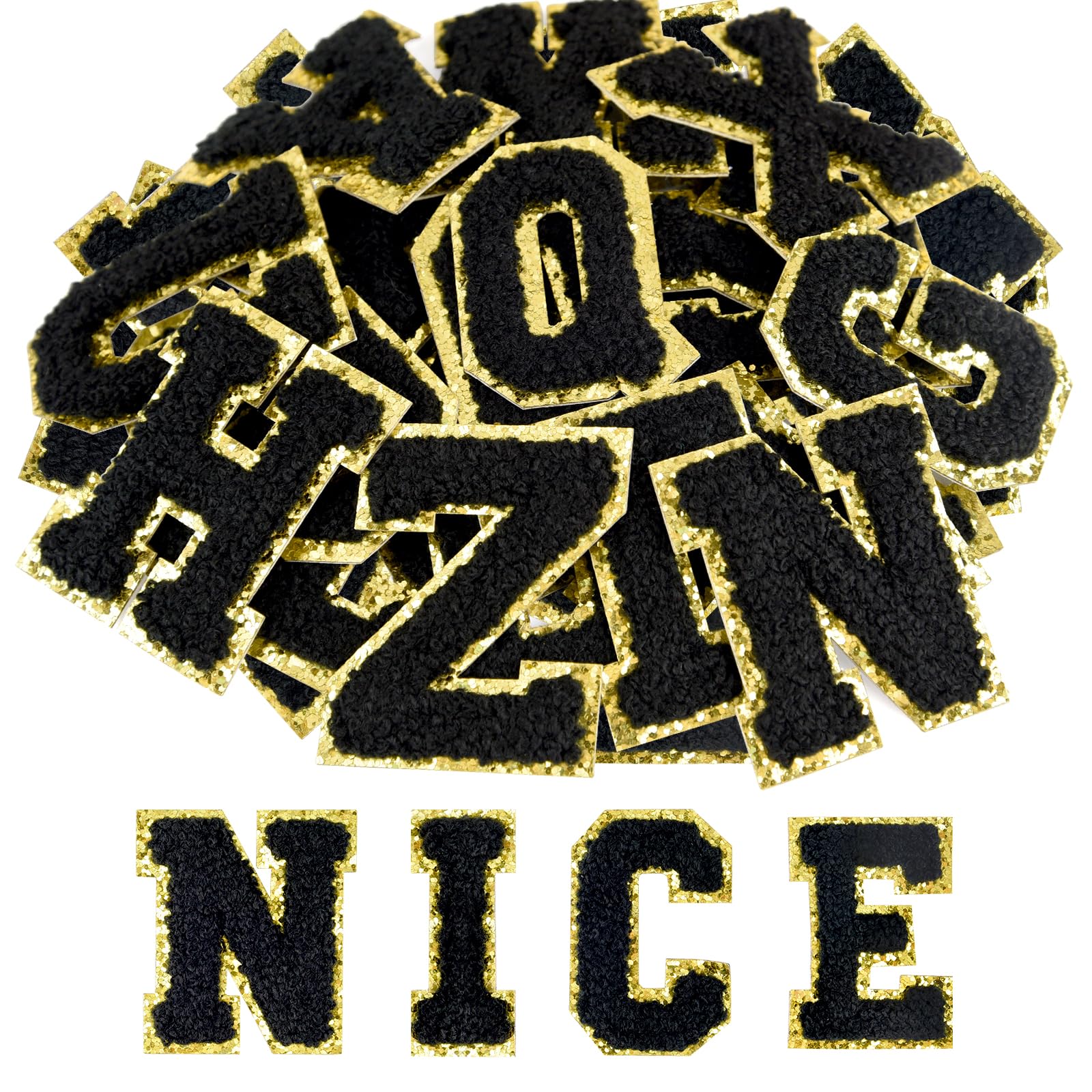 Photo 1 of ASTARON 26 Pcs Self Adhesive Letter Patches Chenille Letters Stickers, A-Z Embroidered Applique Patches Alphabet Cloth Patch for Clothes, Bags, Hat, Phone Case, DIY Accessories (Black)