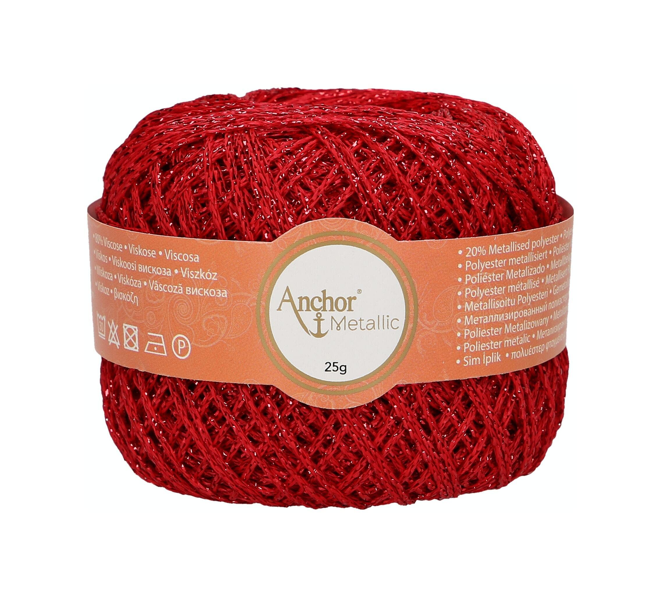 Anchor 4716000-00318 Crochet Yarn, 80% Viscose, 20% Metallised Polyester, Red, 100 m, 34 g โ image 1