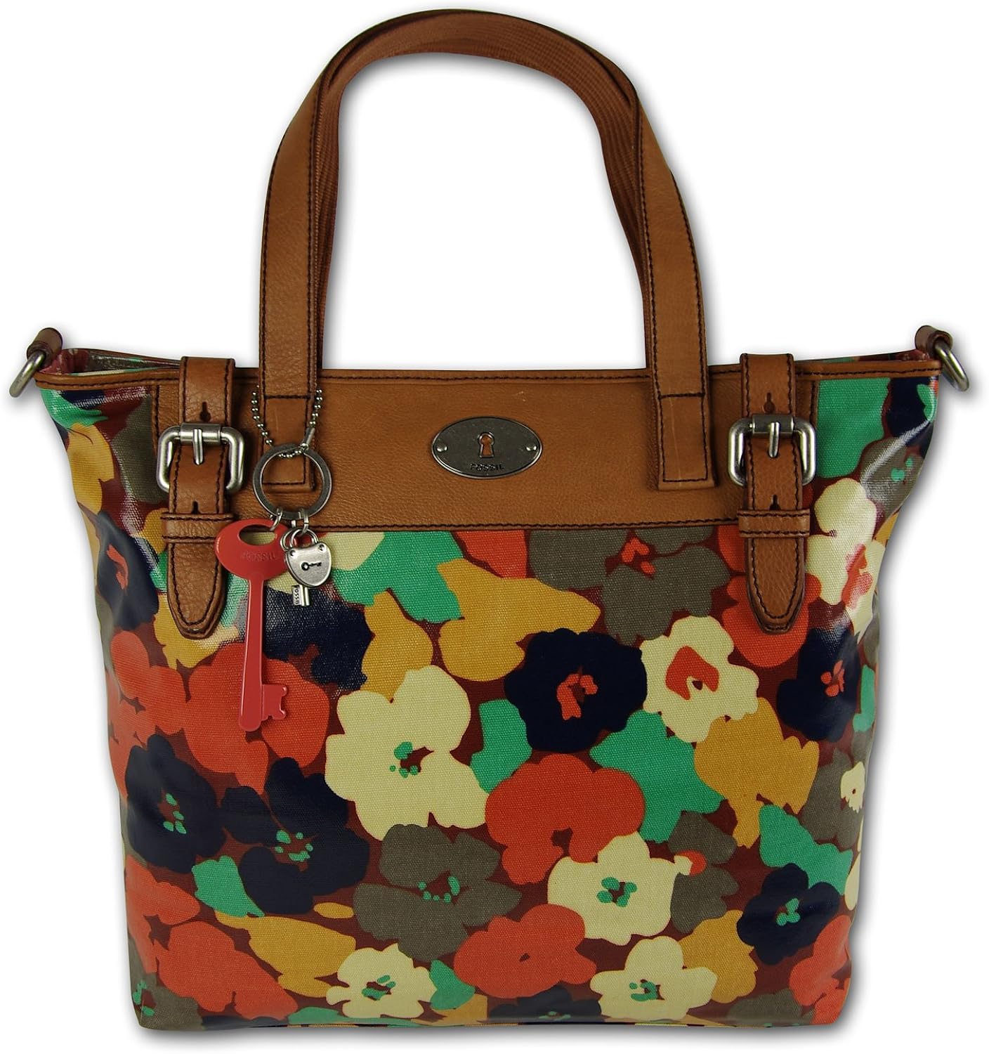 Womens Nylon Handbags FOSSIL WOMEN BAG W VINTAGE CNV KEYPR TOTE FLORAL