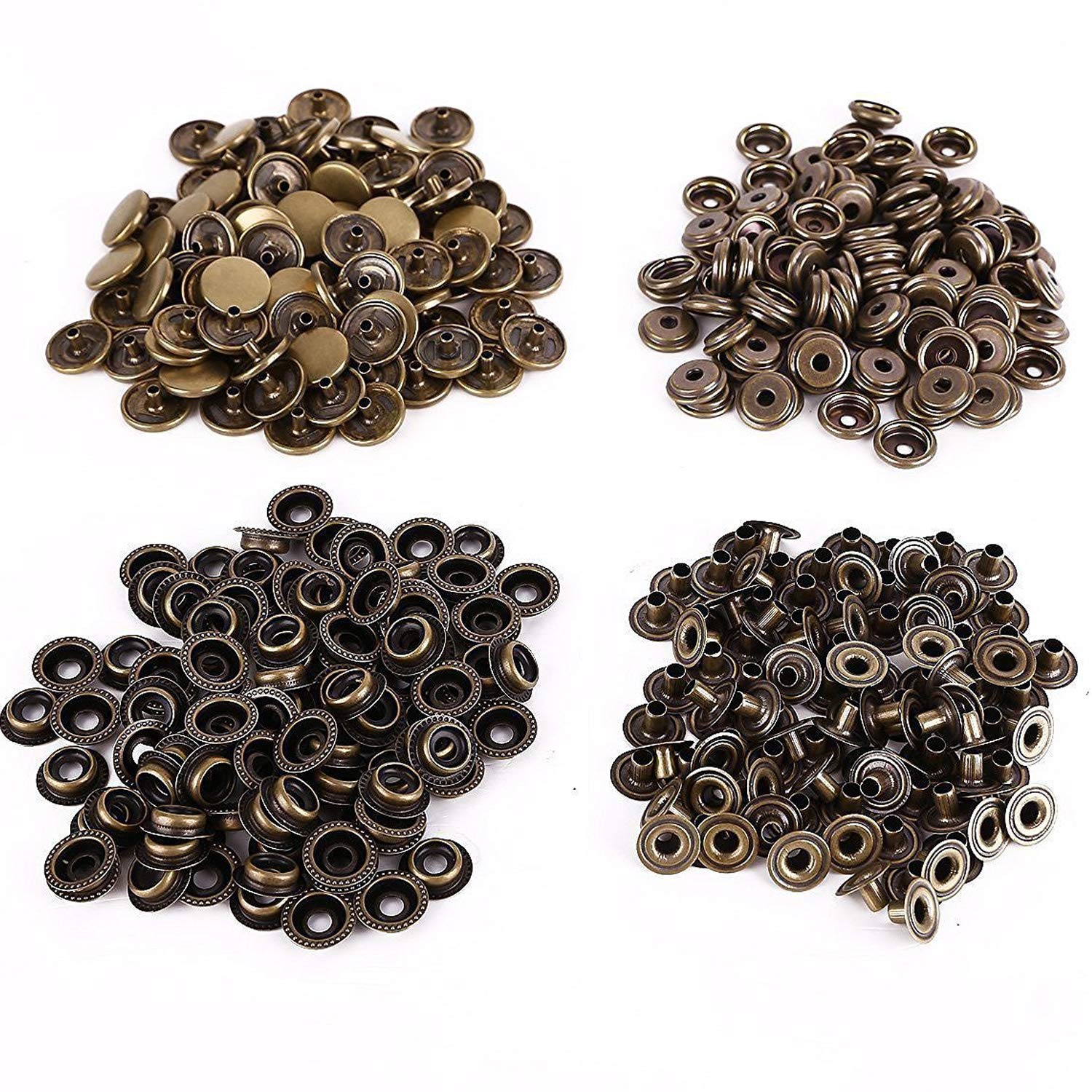 Trimming Shop 15mm Press Studs 4 Part Iron Snap Fastener Buttons for Caravan, Boat Cover, Leather Jacket, Handbag, Belts, DIY Crafts Project, Bronze, 100pcs