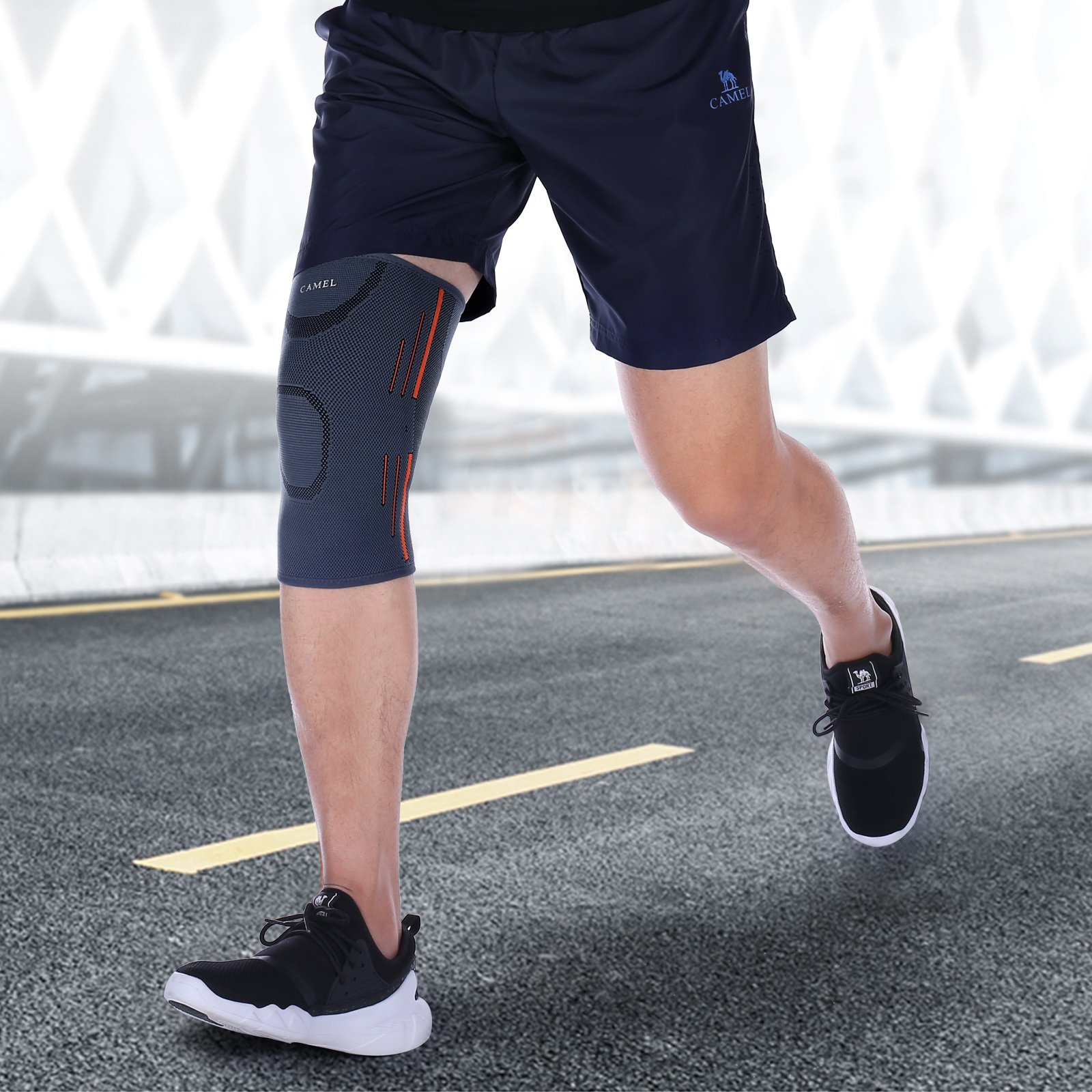 Camel Men\'s Knee Brace Compression Sleeve Breathable Quick-Dry Support for Running Basketball and Relief Arthritis Injury Recovery(Gray,M)