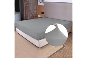 N&Y HOME Queen Size Fitted Sheet Only - 4-Way Stretch Jersey Knit, Cozy T-Shirt Soft, Wrinkle Free, Snug Fit & Stay in Place, No More Slipping Off for Mattress (Deep: 5"-16") - Light Gray, Queen