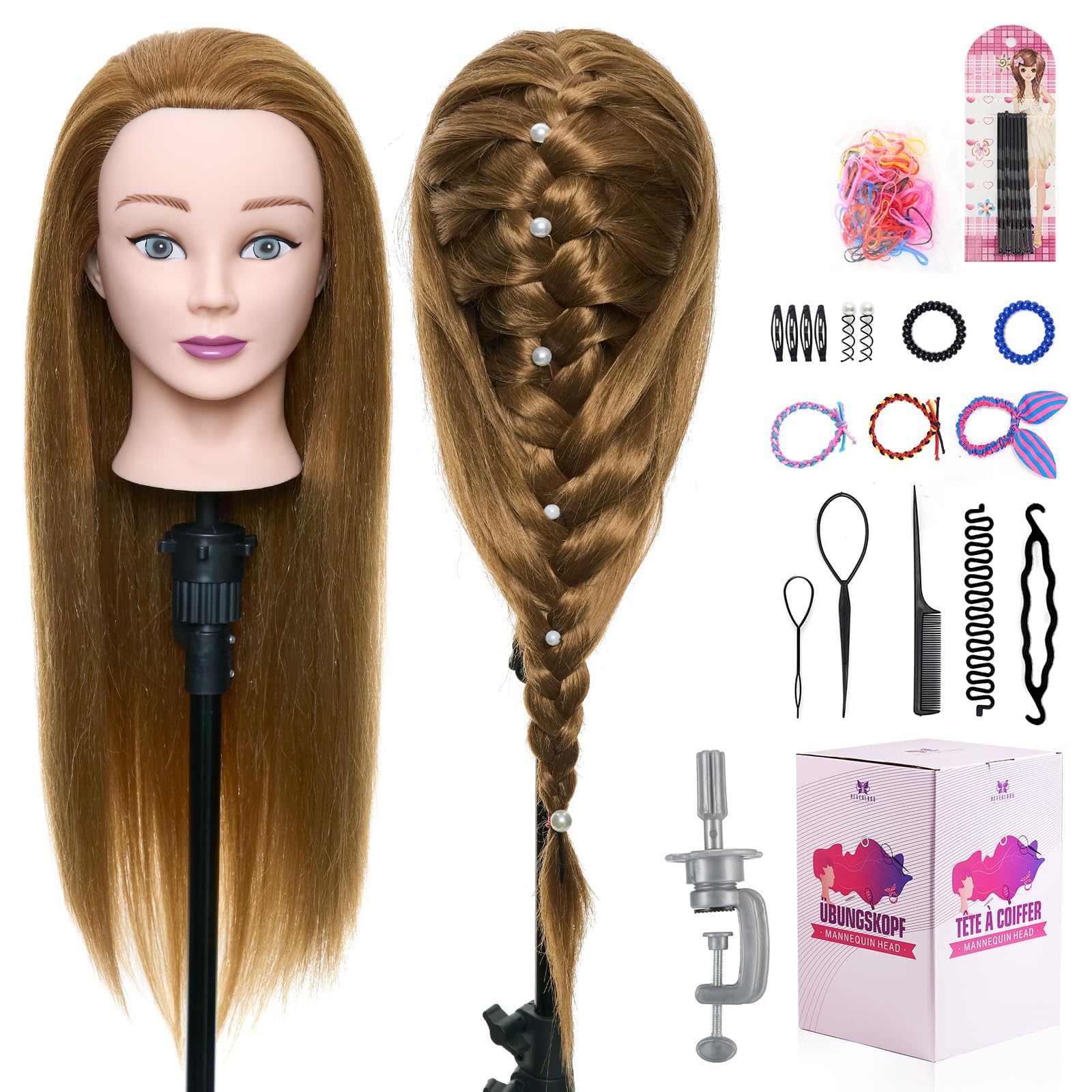Neverland Beauty & Health 24 inch 50% Real Human Hair Hairdressing Training Head Brown Hairdressing Cosmetology Mannequin Manikin Training Head
