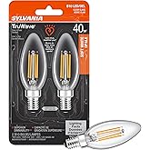 Sylvania LED TruWave Natural Series D&eacute;cor B10 Chandelier Light Bulb, 40W Equivalent Efficient 4W, Candelabra Base, Dimmable, 350 Lumens, Clear, 2700K, Soft White - 2 Pack (40794)