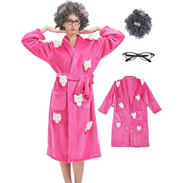 Amazon.com: Crazy Cat Lady Adult Costume | Robe & Wig Funny Costume Set