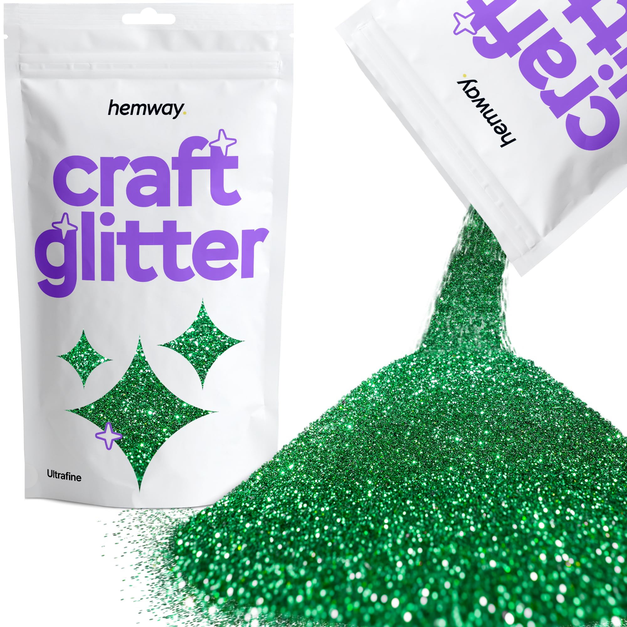 Hemway Craft Glitter Emerald Green 100g Ultrafine Glitter for Crafts, Resin, Cosmetic, Nail, Face, Body, Festival, Tumblers, Art, Candle, Crafting