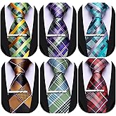Barry.Wang Mens 6 PCS Ties Silk Striped Paisley Check Floral Necktie Silky Woven Wedding Business Party Ties 3.34"