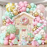 Christmas Balloons Garland Arch Kit, 125pcs Pastel Pink Green Balloon with Candy Cane Peppermint Foil Balloon for Christmas Theme New Year Xmas Holiday Birthday Party Decorations