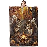 Kibue Camping Squirrel Blanket Warm & Cozy Flannel Throw Blanket - Soft Plush Lightweight Blankets for Travel, Sofa, Bedroom, Office, Home Decor for Adults Kids Women 60"×50"