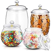 Nuogo 4 Pcs Plastic Candy and Cookie Jars with Lids Clear Cookie Container Candy Jars Large Airtight Apothecary Storage Organization for Wedding Home Kitchen Bar(30/42/64 oz)