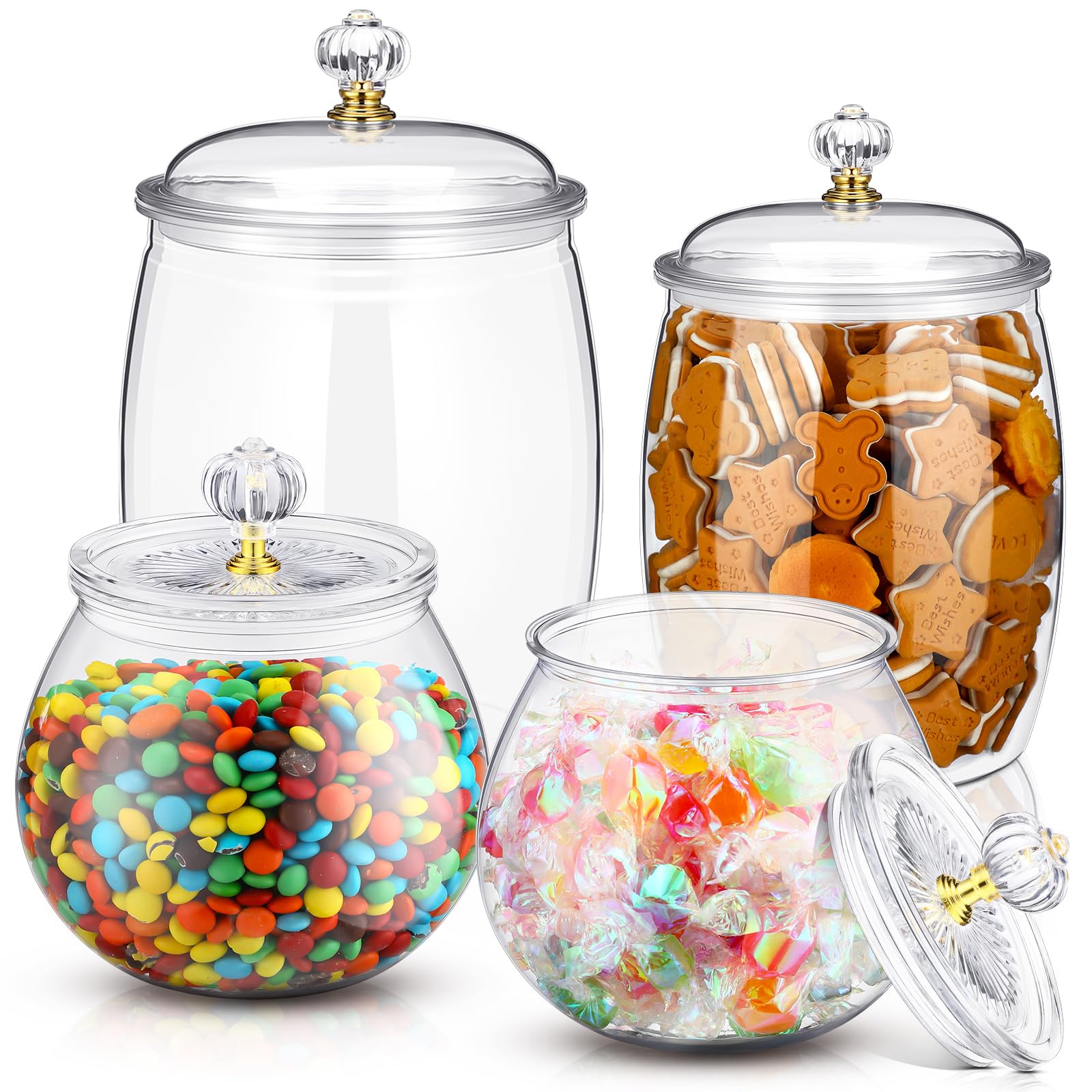 Nuogo 6-Pack 64 Oz Plastic Candy Jars - Clear Airtight Apothecary Containers