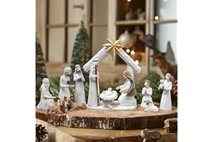 NEROSUN Christmas Nativity Scene Set, 12 Piece Resin Miniature Holy Family Figurines, Mini Decorative Religious Christmas Fig