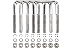 TWOMOO 4 Sets 304 Stainless Steel Square U-Bolt Kits, Heavy Duty U-Bolt with Nuts,Flat and Lock Washers for Boat Trailers,Automobiles Trailers,Ski Boats,and Sailboat Trailers (1/2" D x 3-1/16" W x 4-5/16" L)