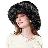 LA CARRIE Fuzzy Winter Faux Fur Bucket Hats for Women Wide Brim Fluffy Warm Fisherman Cap for Ski Snow