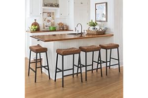 Compsia Counter Height Bar Stools Set of 4, Barstools with Thick PU Leather Saddle Seat and Black Metal Legs,24Inch Kitchen C