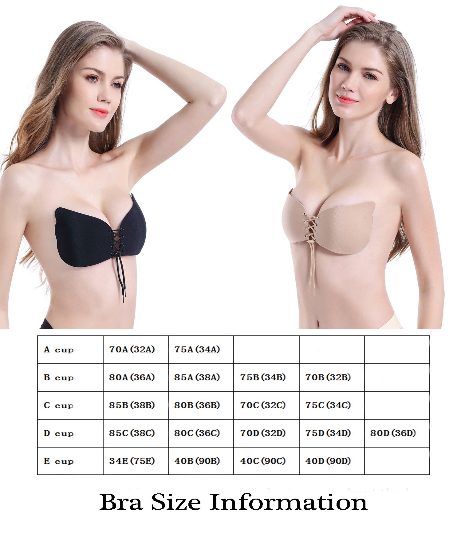 HouNa Self Adhesive Bra,Backless Strapless Invisible Lift Push-up Bra with Drawstring for Woman(2 Pack Black and Beige)