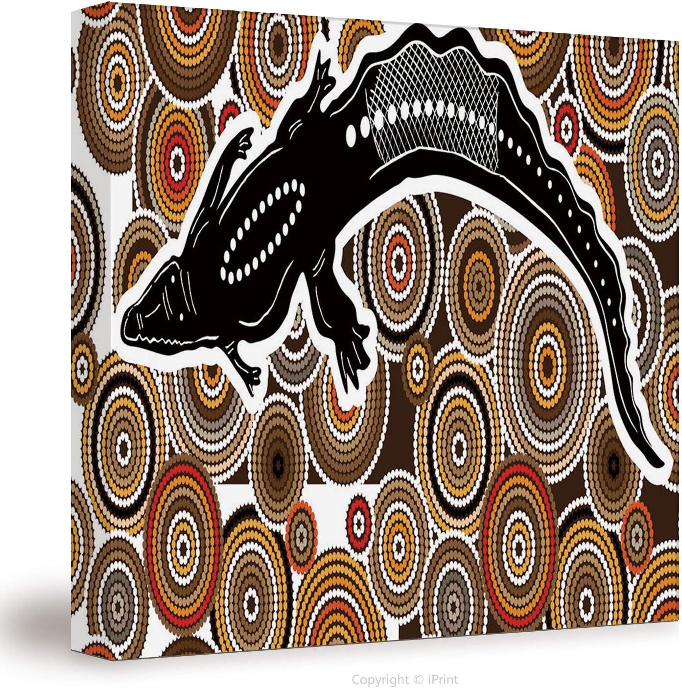 KissCase №00890 Canvas Art Wall Decor/Aboriginal Dots Art Vector Background with Crocodile/Wall Art Paintings On Canvas Stretched and Framed Ready to Hang for Home Decor