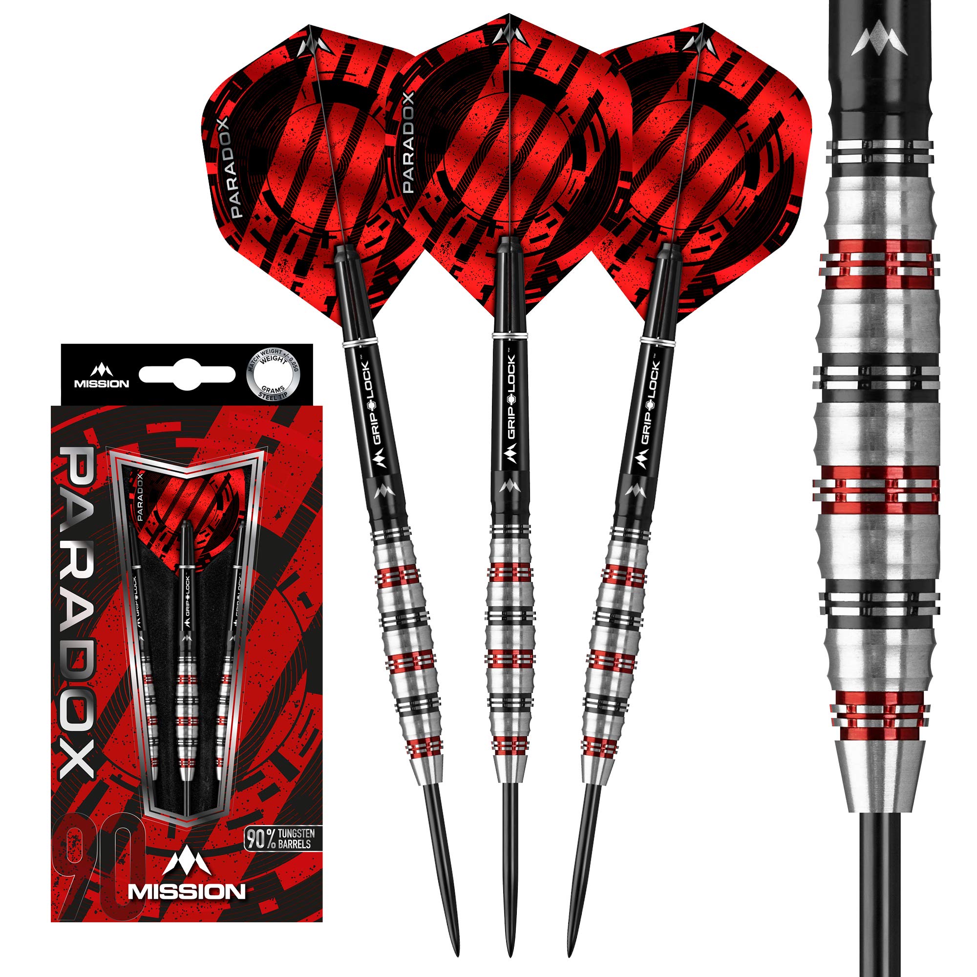 Mission Darts Paradox | Steel Tip Darts Set | 90% Tungsten Barrel | Electro Black & Red, Curved, M2 26g (D1568)