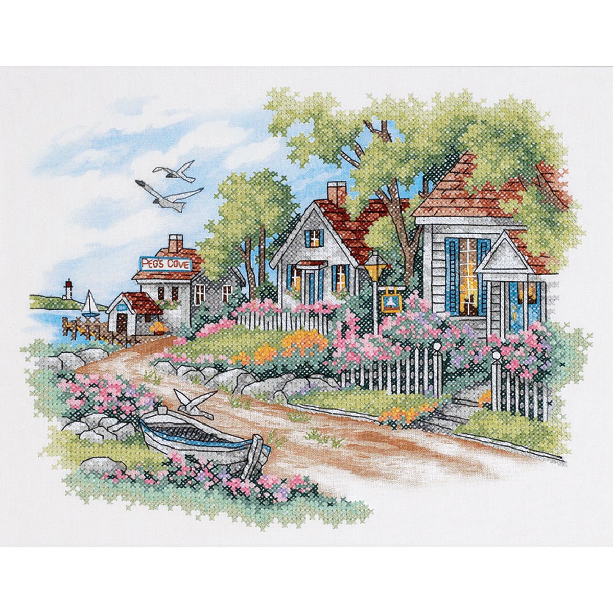 Dimensions Cottages by The SEA, Cotton, White, Needlecrafts