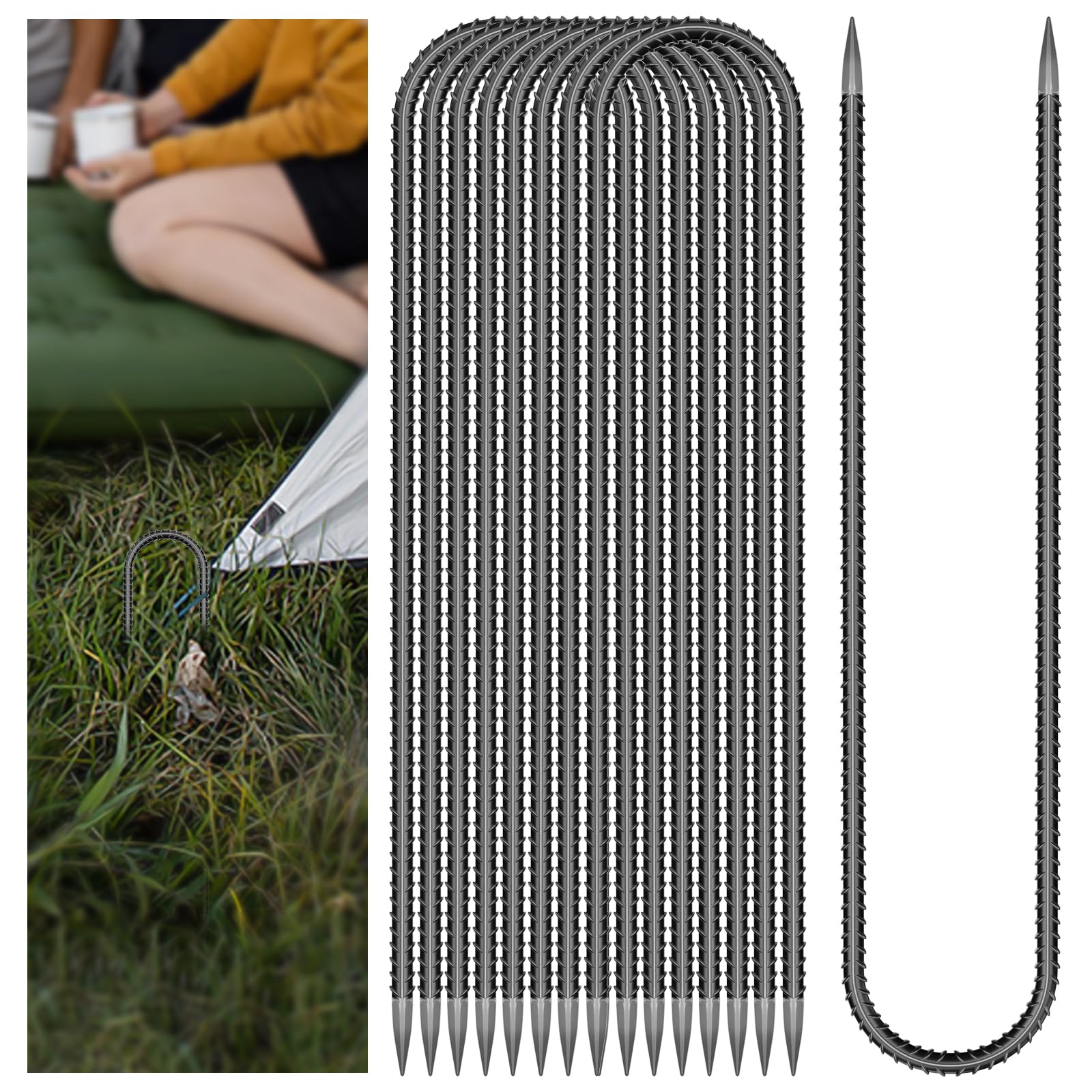 Photo 1 of 30 Pieces Trampoline Stakes Anchors High Wind Heavy Duty,U Shaped Garden Hooks Stakes for Ground,Trampoline Tie Downs Anchor Kit,Bounce Horseshoe House Stake,Rebar Camping Tent Stakes,12 Inch Long