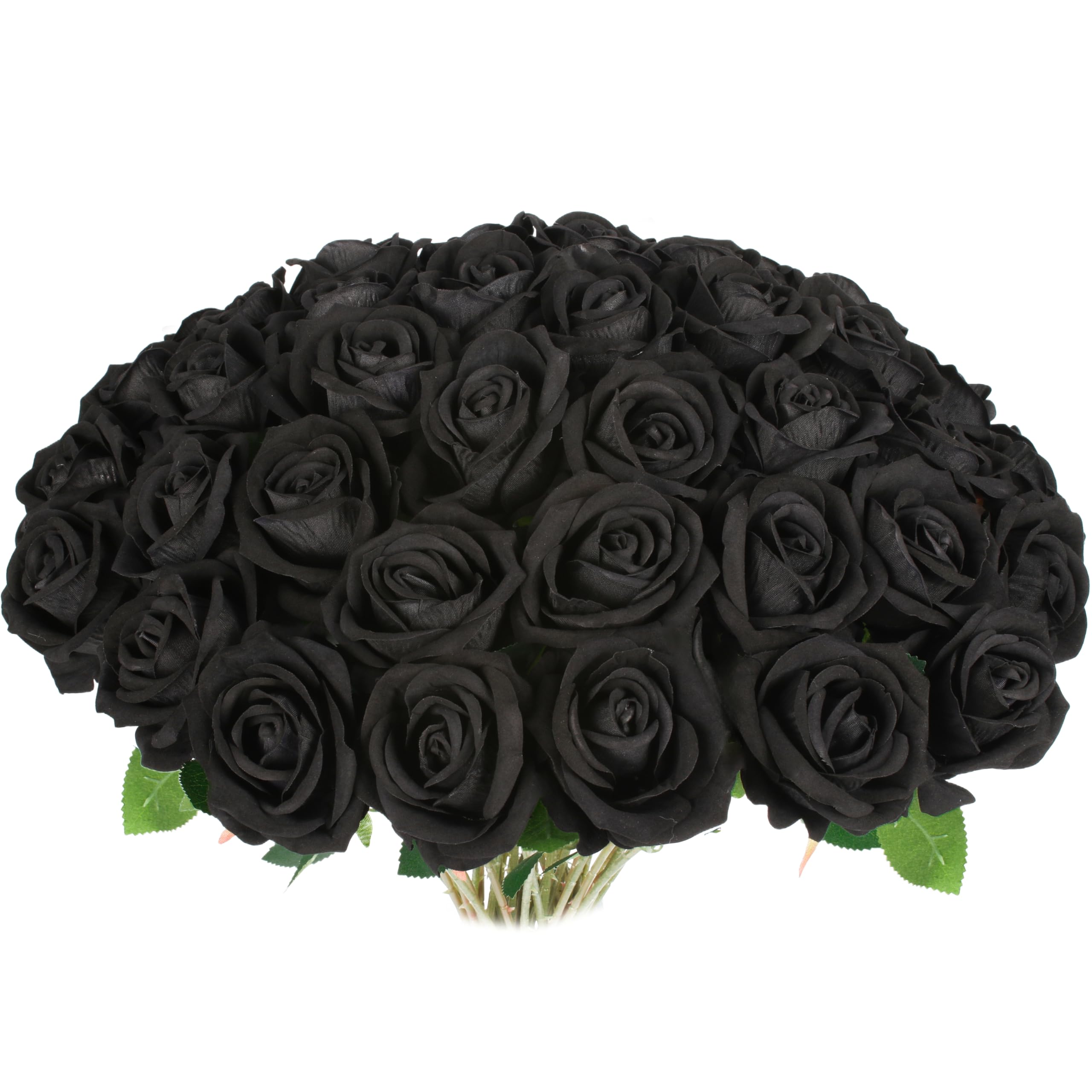 Photo 1 of Jefuzh 30 PCS Fake Black Roses, Artificial Flowers Bulk Halloween Decorations Realistic Silk Faux Roses with Stems for Gothic Wedding Party Decor, Bridal Bouquets DIY Floral Arrangement Home Decor