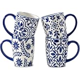 glowworm Coffee Mugs, 16 Ounce Ceramic Coffee Cups Set of 4, Blue &amp; White | Large Latte Cups with Handle for Tea, Mocha, Milk, Perfect for Family Kitchen &amp; Holiday Gifts, Dishwasher &amp; Microwave Safe