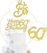 n&a 3pc Gold 60th Birthday Cake Topper Happy 60 Party Decoration view 3