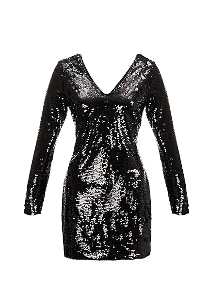Pretty Attitude Elegantes glitzerndes Damen Langarm Kleid mit schwarzen Pailletten