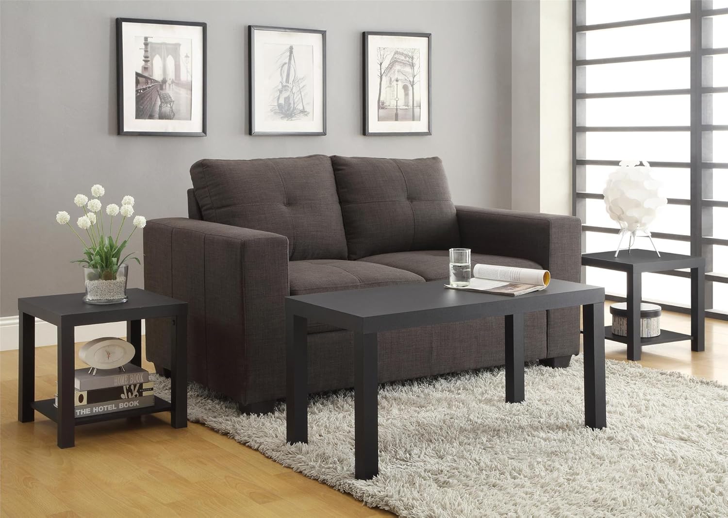 Ameriwood Home Holly Bay Coffee Table and End Table Set, Black: Furniture & Decor