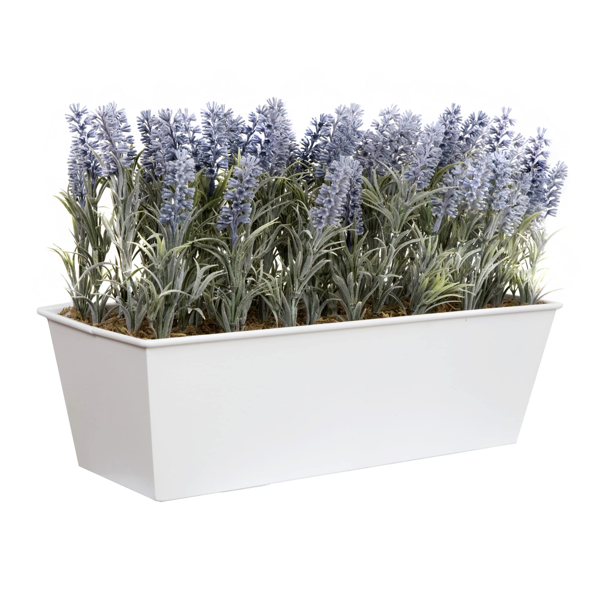 Artificial Lavender in White Tin Planter (Window Box) 45cm