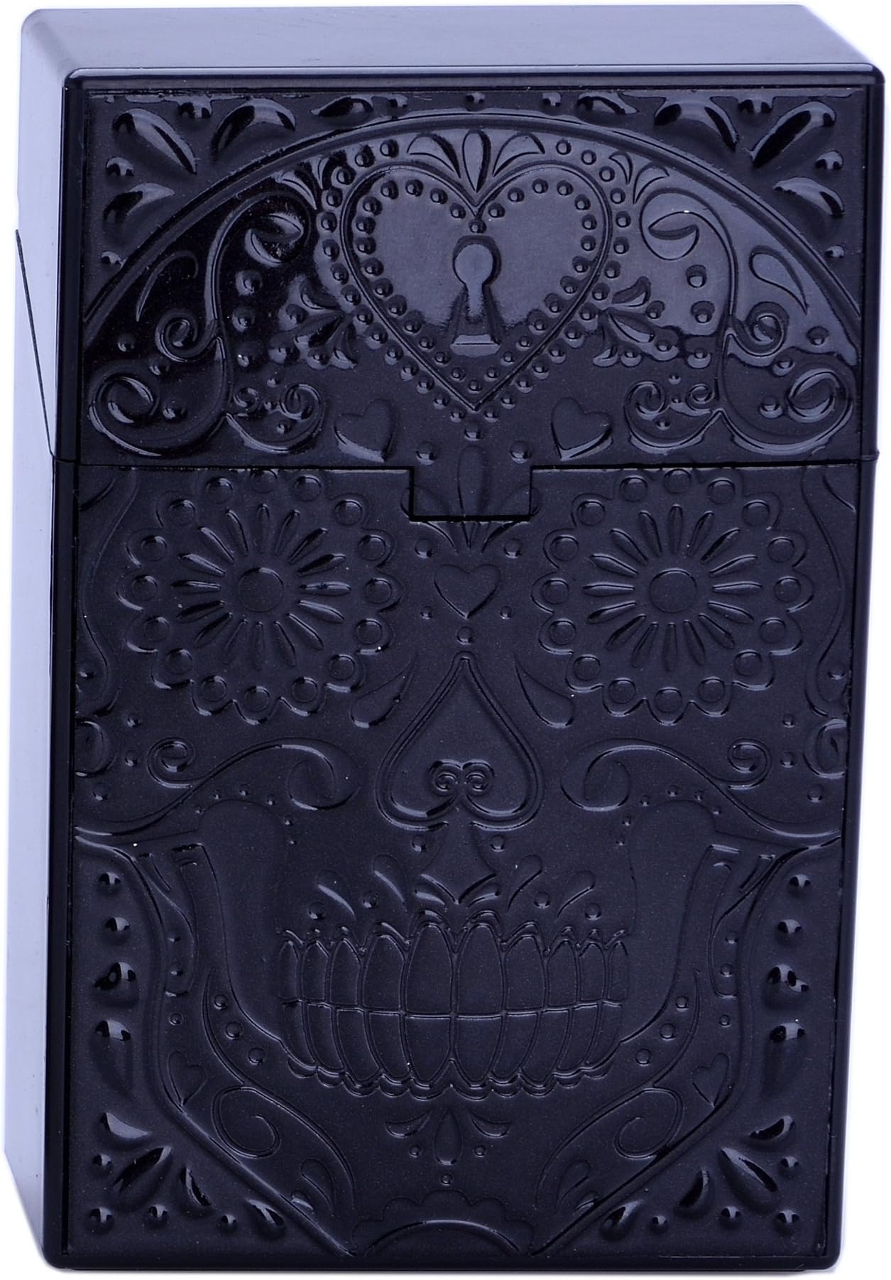 Cigarette Tin, Cigarette Case, Cigarette Box for 19 - 21 Cigarettes, Plastic, Black Skull Design, Various Designs Available.