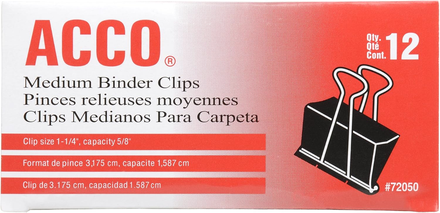 ACCO Binder Clips, Medium, Black, 12 per Box, 2 Boxes (72062) : Office Products