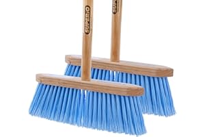 Superio Kitchen Broom - USA Wood Handle, Fine Premium Blue Bristles - Heavy Duty Household Broom - Easy Swiping Dust and Wisp