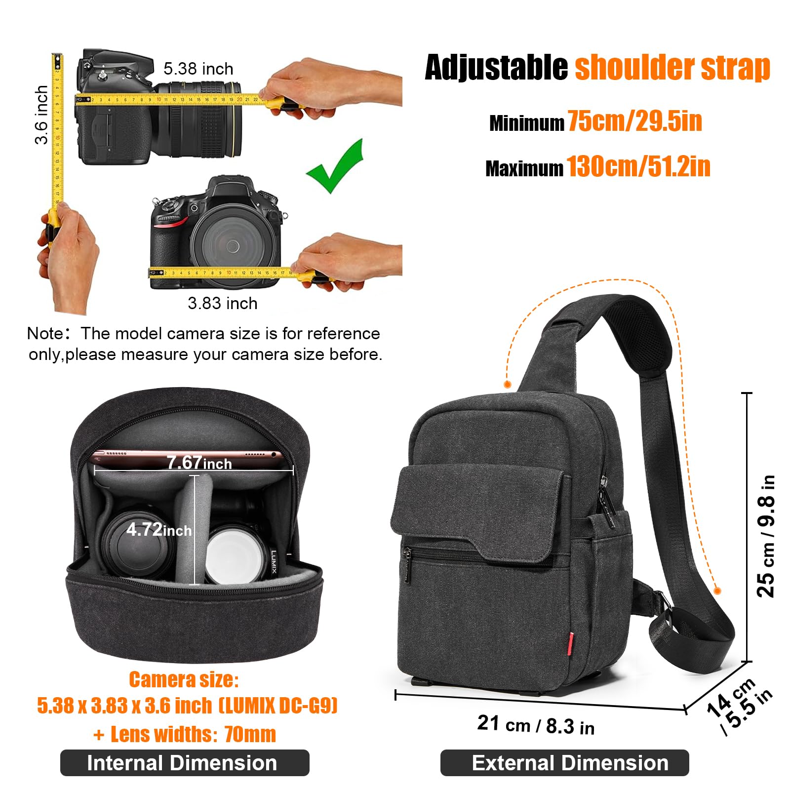 Cwatcun Camera Sling Bag Crossbody Small Camera Case, Lightweight DSLR/SLR/Mirrorless Photography Bag with Tripod Holder and Rain Cover for Canon, Nikon, Sony, Fuji Cameras, Lens Accessories