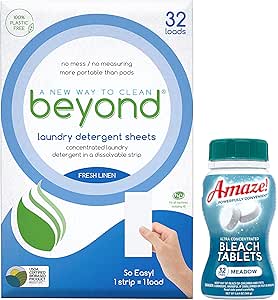 Cleanfinity Brands - Beyond Amazing Bundle. One pack of Beyond Concentrated Laundry Sheets (32 loads) and One bottle of Concentrated Bleach Tablets. (32 tabs)-Meadow