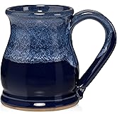 Uncommon Clay 20oz Potbelly Coffee Mug Handmade in the USA (Sapphire Blue/White)