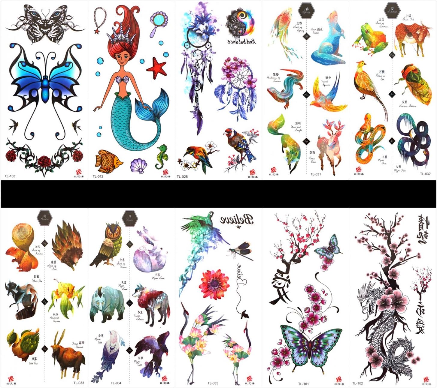 SPESTYLE 10pcs tattoo butterfly tattoo tattoos waterproof and non toxic real fake tattoos in 1 packages,including fish,shell,sea star,sea horse,birds,flowers,butterflies,etc.