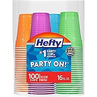 Hefty Party On Disposable Plastic Cups, Assorted, 16 Ounce, 100 Count