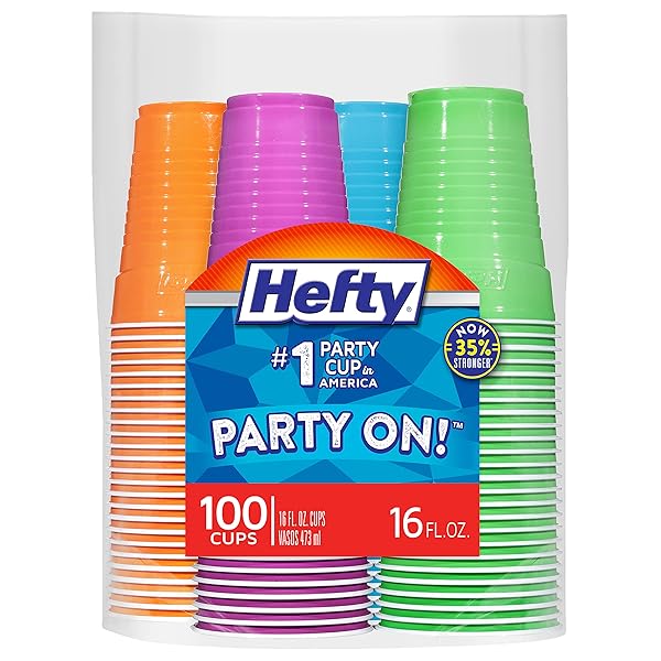 HEFTY EVERYDAY 16 OZ DISPOSABLE PARTY CUPS – 16 FL OZ – 100 / PACK – ASSORTED BRIGHT – COLD DRINK, PARTY