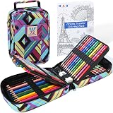 H & B 72 Colouring Pencils Oil Based Set with Colouring Book, Carry Case
