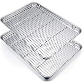 P&P CHEF 19.6 Inch Stainless Steel Baking Sheet with Rack Set (2 Pans+ 2 Racks), Cookie Sheets Baking Trays and Cooling Wire Racks, Oven & Dishwasher Safe, Pans with Flat Racks